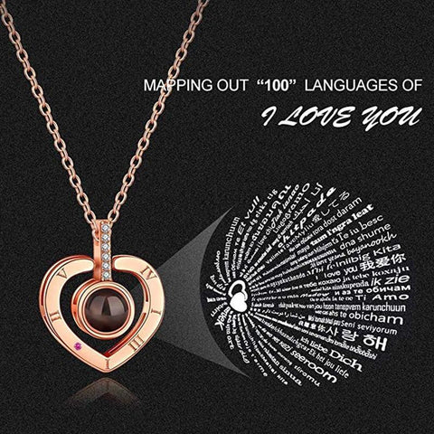 'I Love You' in 100 Languages Projection Necklace & Ring Set